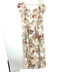 City Chic Women Size Medium 18‎ Dress White Brown Floral Long Off The Shoulder